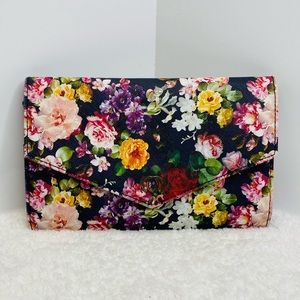 Payless Navy Blue Floral Flap Close Clutch Bag